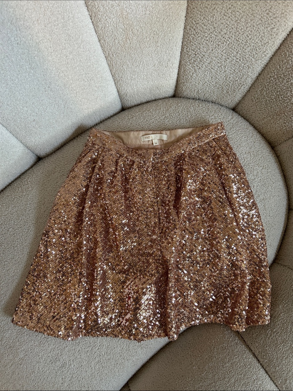Maje Rose Gold Sequin Mini Skirt